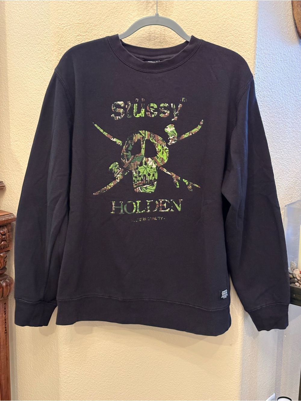Stussy x Holden Black Crewneck Camo Skull Graphic Sweatshirt Size XL-RARE!